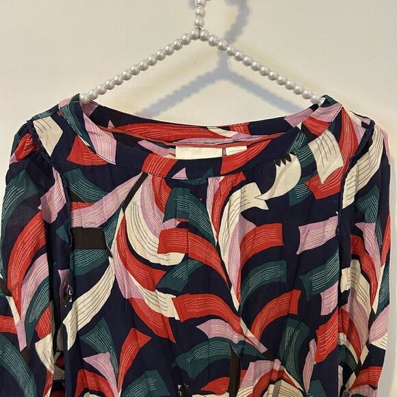 Maeve Anthropologie small Cheyenne fairy ruffle peplum top bird print colorful - Picture 5 of 12